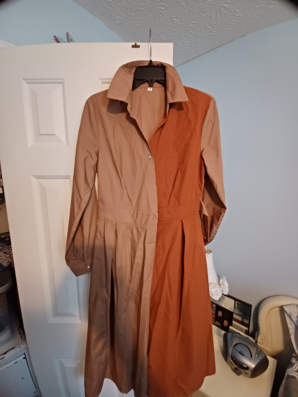 Colorblock Long Sleeve Midi Dress - Two-Tone Brown